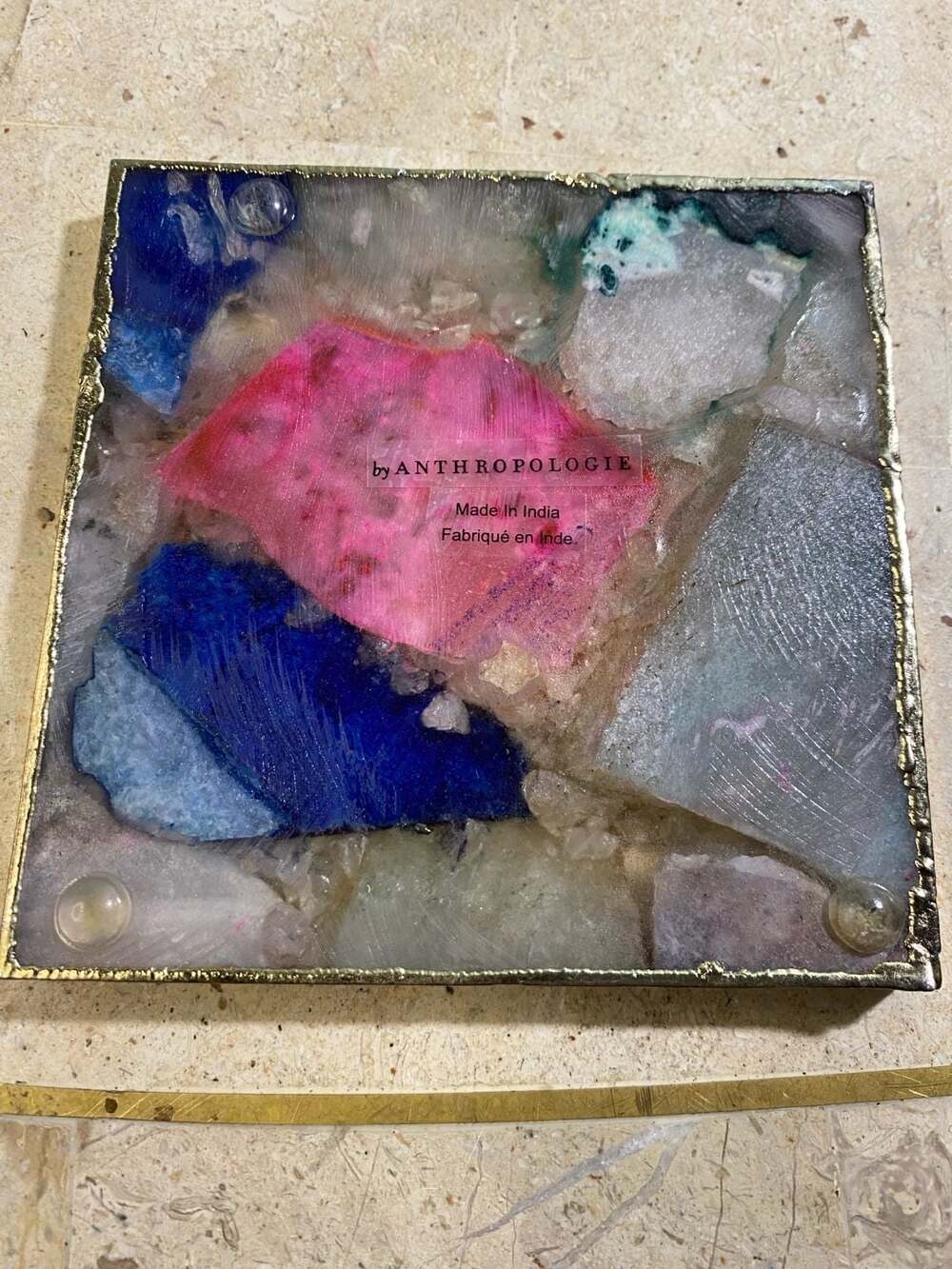 Anthropologie Multi-Color Agate Stone Decorative Coaster